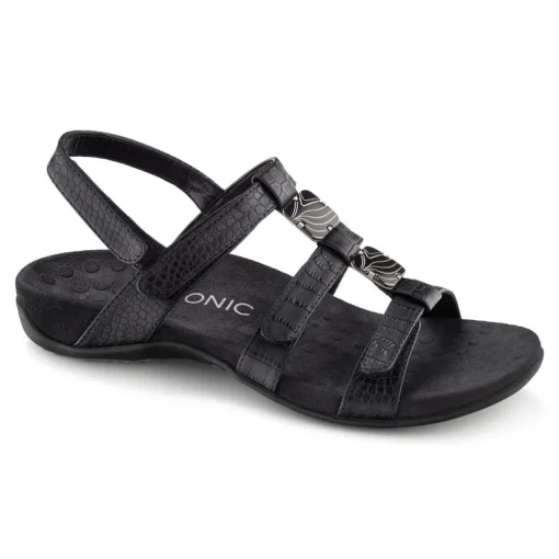 Outlet Vionic Amber Adjustable Sandal (Wide) Black Croco|Black Metallic|Black Snake|Gold Cork