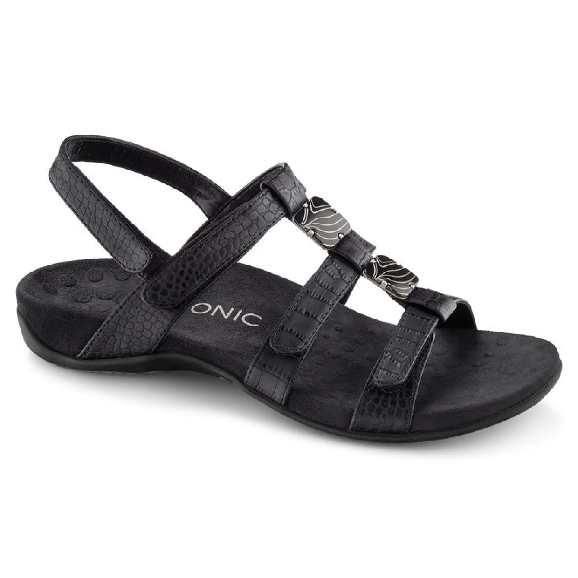 Outlet Vionic Amber Adjustable Sandal (Wide) Black Croco|Black Metallic|Black Snake|Gold Cork