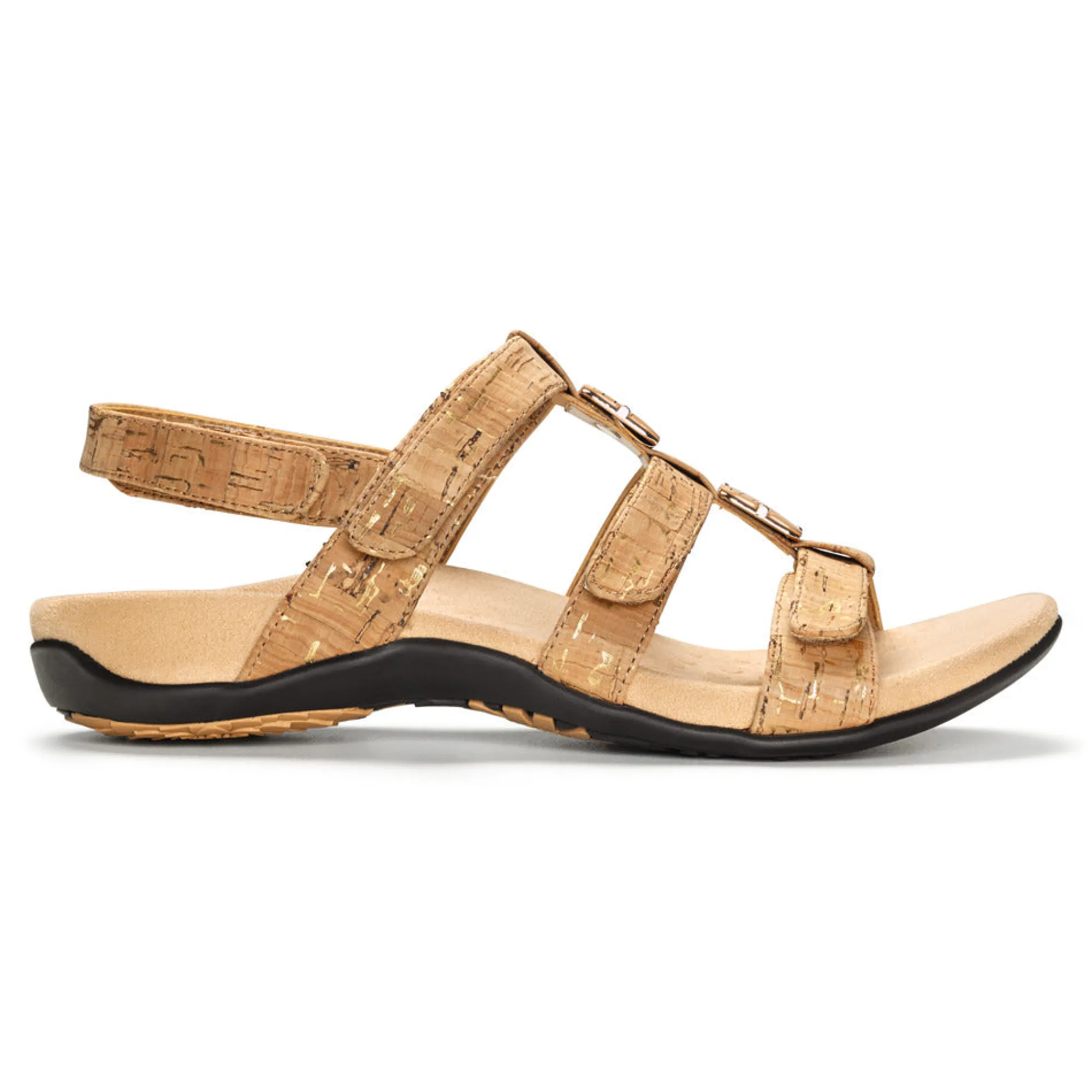 Outlet Vionic Amber Adjustable Sandal (Wide) Black Croco|Black Metallic|Black Snake|Gold Cork