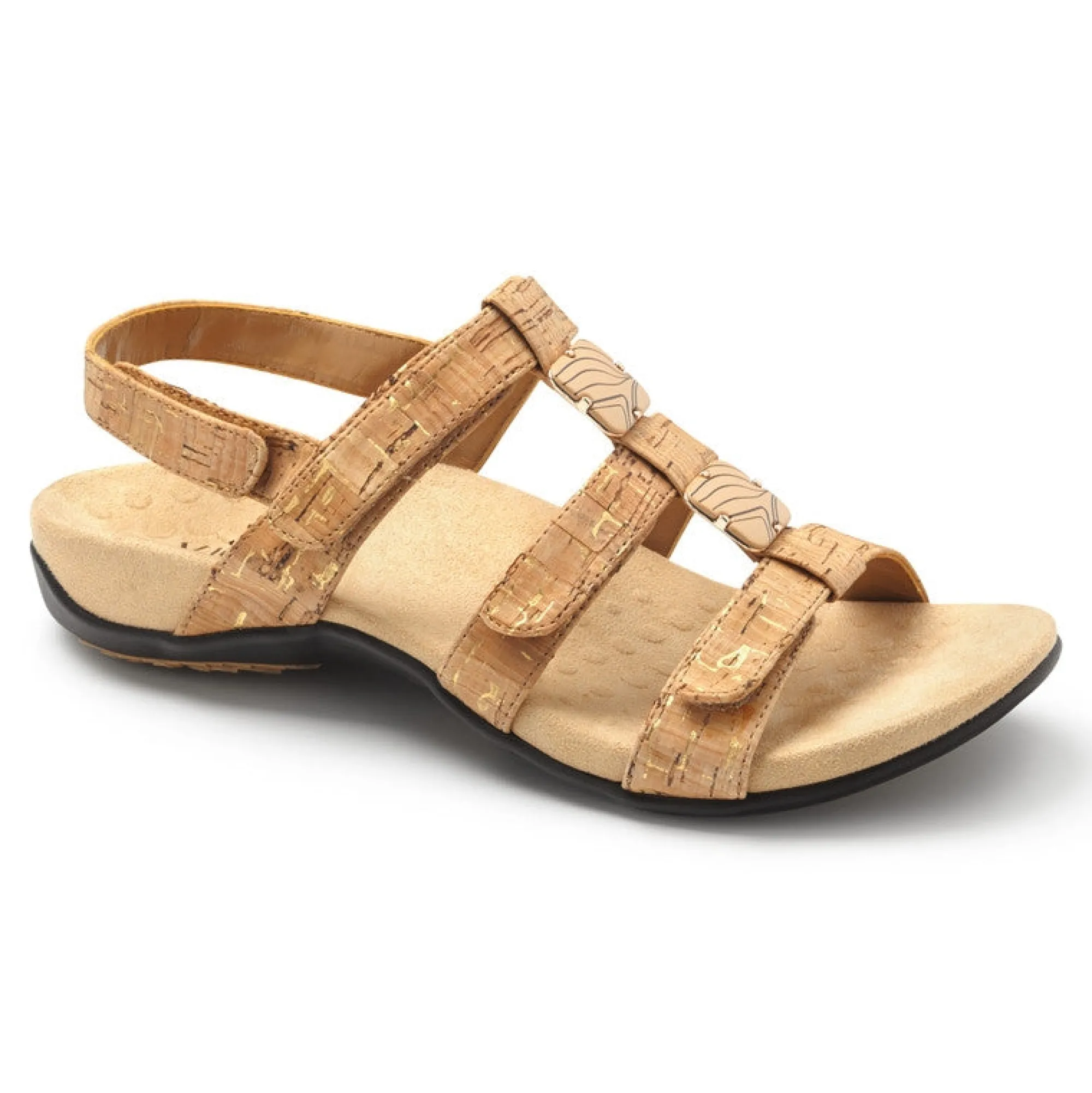 Outlet Vionic Amber Adjustable Sandal (Wide) Black Croco|Black Metallic|Black Snake|Gold Cork